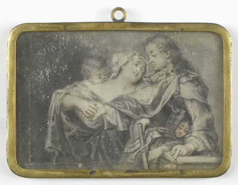 Een jonge vrouw die een krijgsman afleidt terwijl een van haar kinderen hem berooft Wall Art by Unknown - High-Resolution Digital Print
