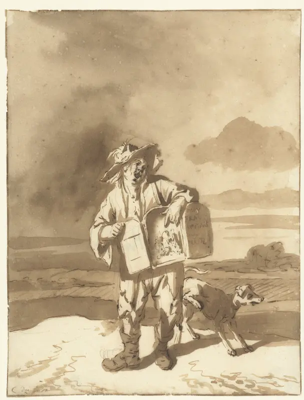 Een jongen met een kijkkastje en een hond Wall Art by Cornelis Dusart - High-Resolution Digital Print