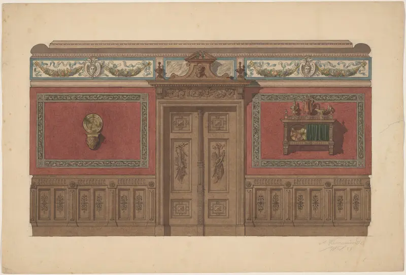 Een kamerwand in Renaissance-stijl, met een console en een wandrek Wall Art by A. Warnemünde - High-Resolution Digital Print