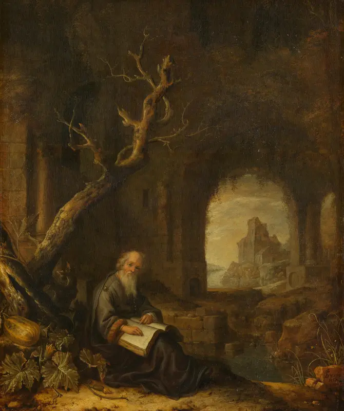 Een kluizenaar in een ruïne Wall Art by Jan Adriaensz. van Staveren - High-Resolution Digital Print