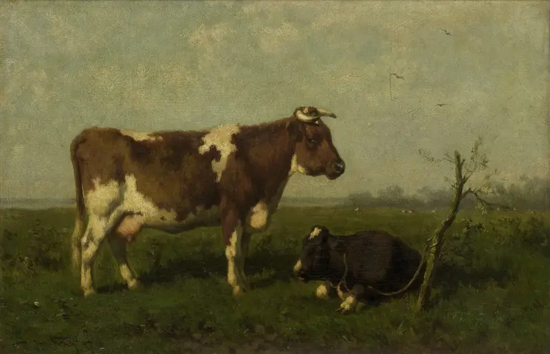 Een koe met haar kalf in een weide Wall Art by Jan Vrolijk - High-Resolution Digital Print