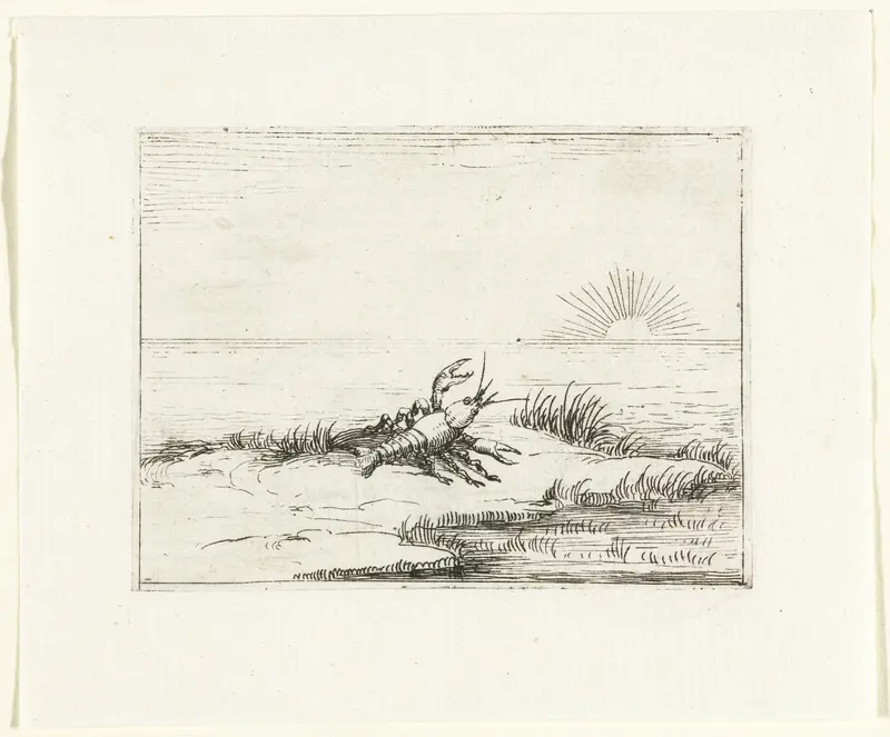 Een kreeft kijkt naar de zon Wall Art by Jacques Callot - High-Resolution Digital Print