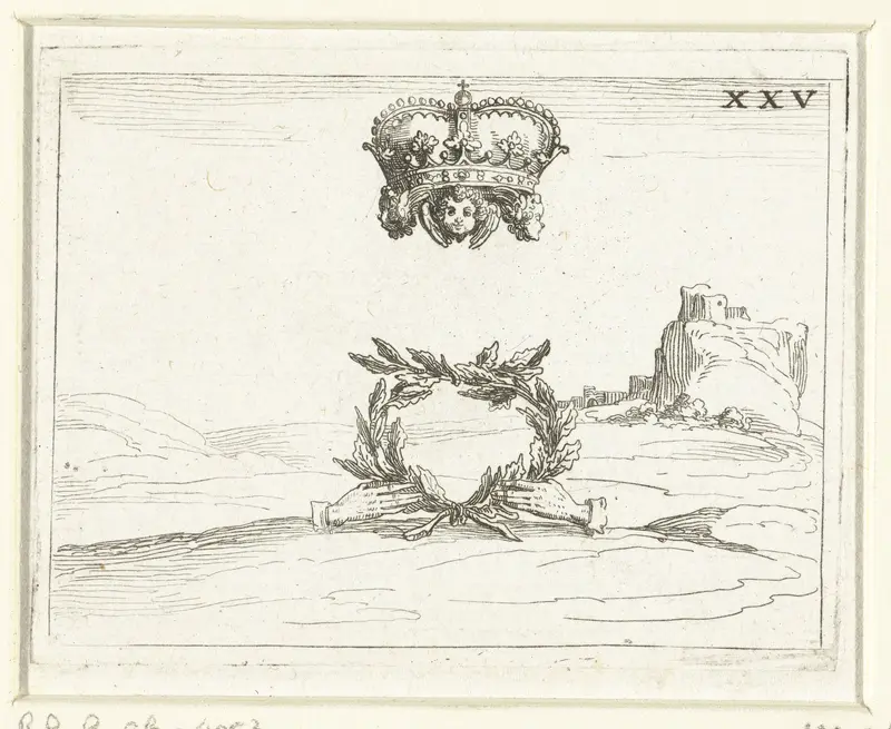 Een kroon en een lauwerkrans Wall Art by Jacques Callot - High-Resolution Digital Print