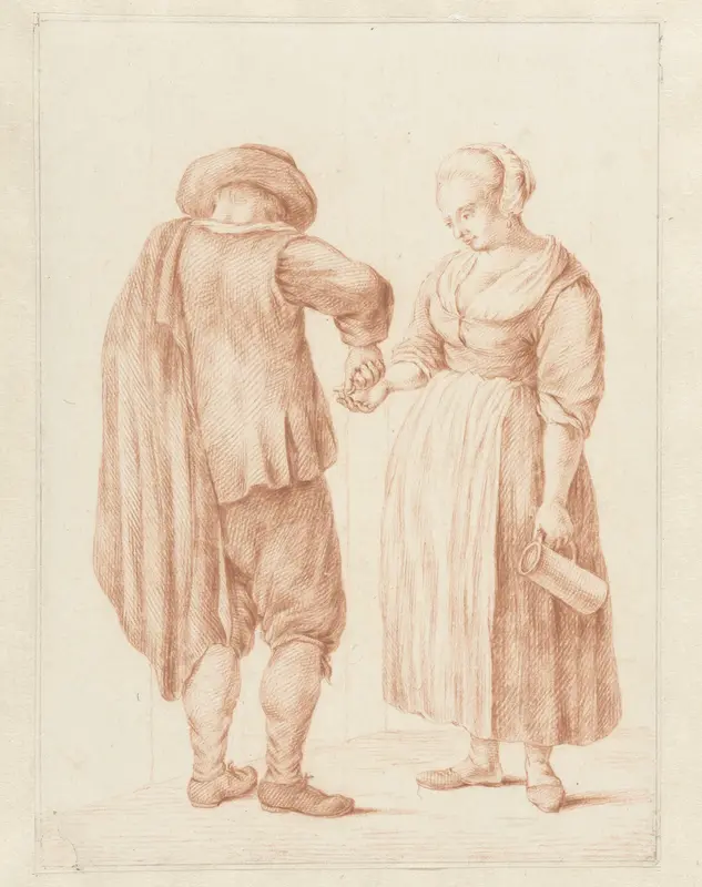 Een man betaalt een vrouw Wall Art by Unknown - High-Resolution Digital Print
