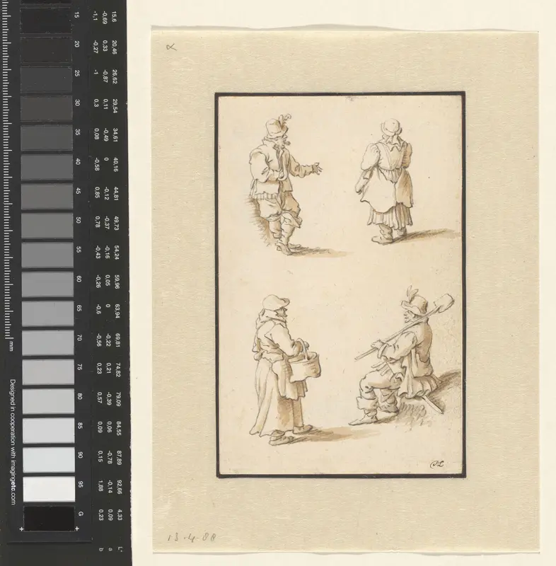 Een man, twee vrouwen en een man met een spade Wall Art by Herman Saftleven - High-Resolution Digital Print