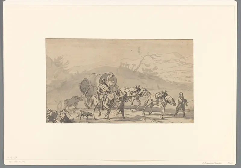 Een met twee paarden bespannen kar in een landschap Wall Art by Adam Frans van der Meulen - High-Resolution Digital Print