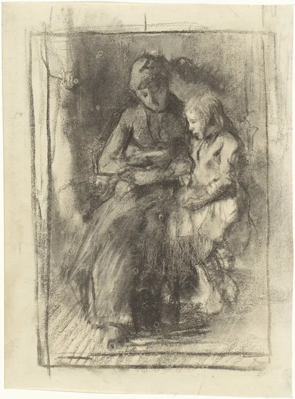 Een moeder lezend met haar dochtertje Wall Art by Albert Neuhuys (1844-1914) - High-Resolution Digital Print