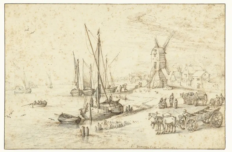 Een molen aan een drukbevaren rivier Wall Art by Jan Brueghel (I) - High-Resolution Digital Print