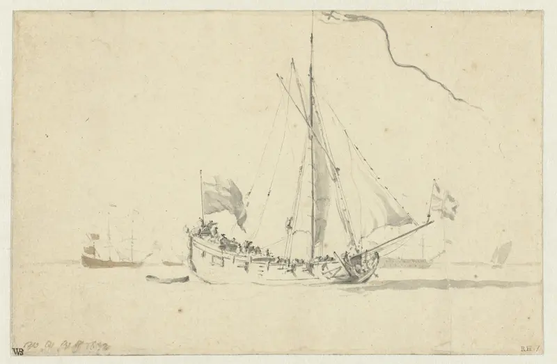 Een naar rechts zeilend schip Wall Art by Willem van de Velde (II) - High-Resolution Digital Print