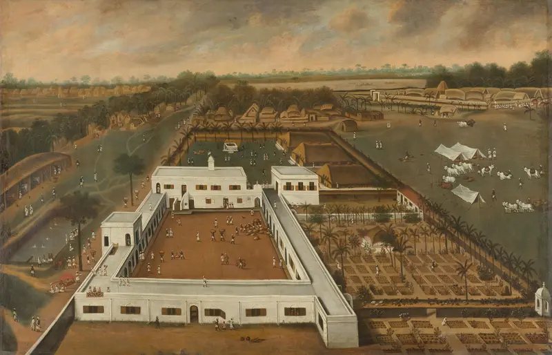 Een Nederlandse factorij in Bengalen, waarschijnlijk Cossimbazar Wall Art by Hendrik van Schuylenburgh - High-Resolution Digital Print