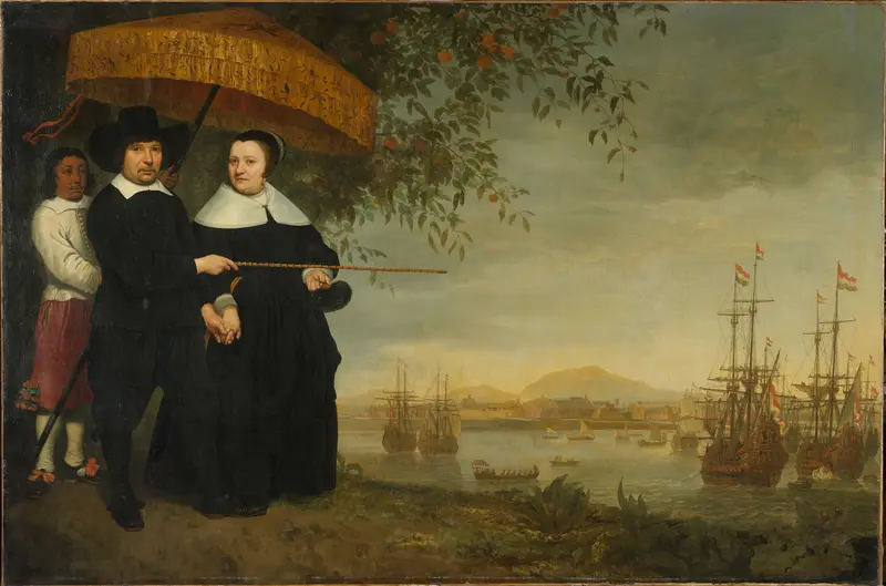 Een opperkoopman van de VOC met zijn vrouw en een tot slaaf gemaakte bediende Wall Art by Unknown - High-Resolution Digital Print