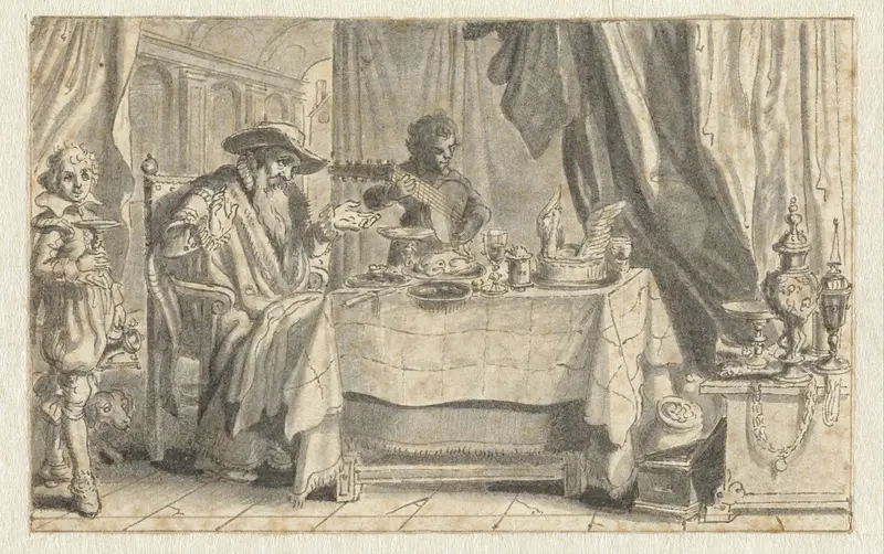 Een oude man zit aan zijn maaltijd Wall Art by Adriaen Pietersz van de Venne - High-Resolution Digital Print