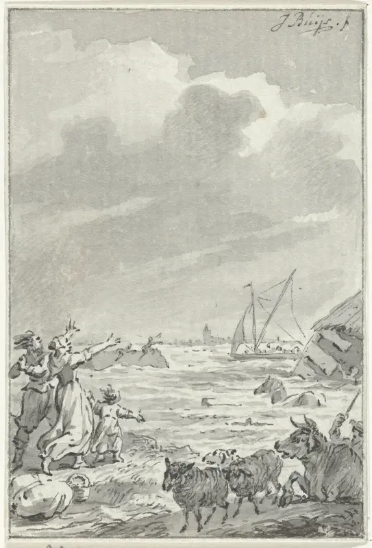 Een overstroming in de omgeving van Amsterdam (of Zaandam), 15 november 1775 Wall Art by Unknown - High-Resolution Digital Print