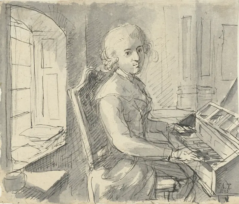 Een pianist aan het klavier zittend Wall Art by Johann Friedrich August Tischbein - High-Resolution Digital Print