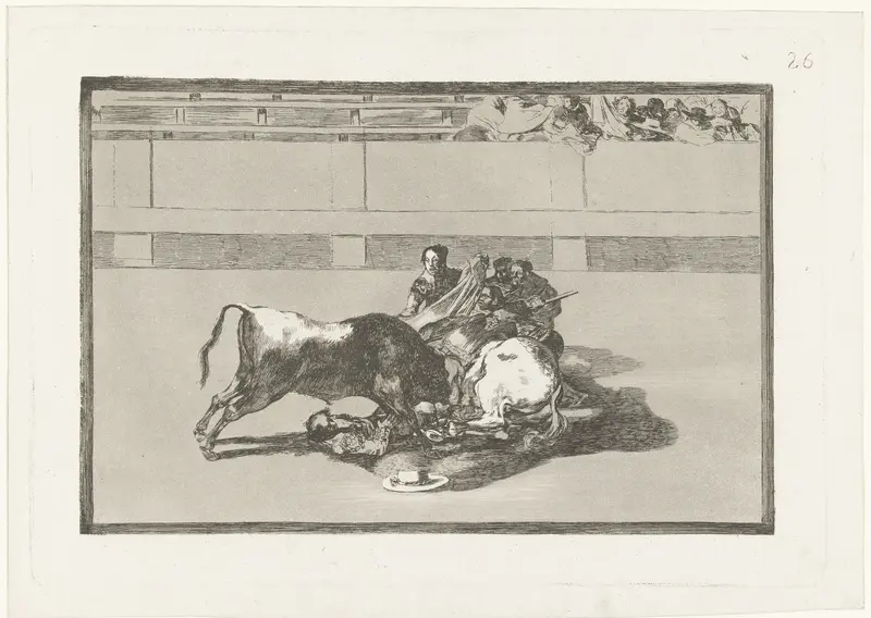 Een picador is van zijn paard gestoten en ligt onder de stier Wall Art by Francisco de Goya - High-Resolution Digital Print