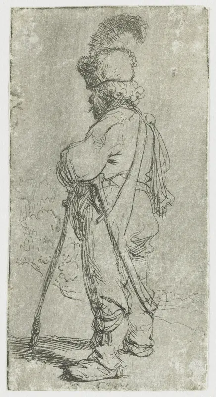 Een Pool, leunend op zijn stok: naar links Wall Art by Rembrandt van Rijn - High-Resolution Digital Print
