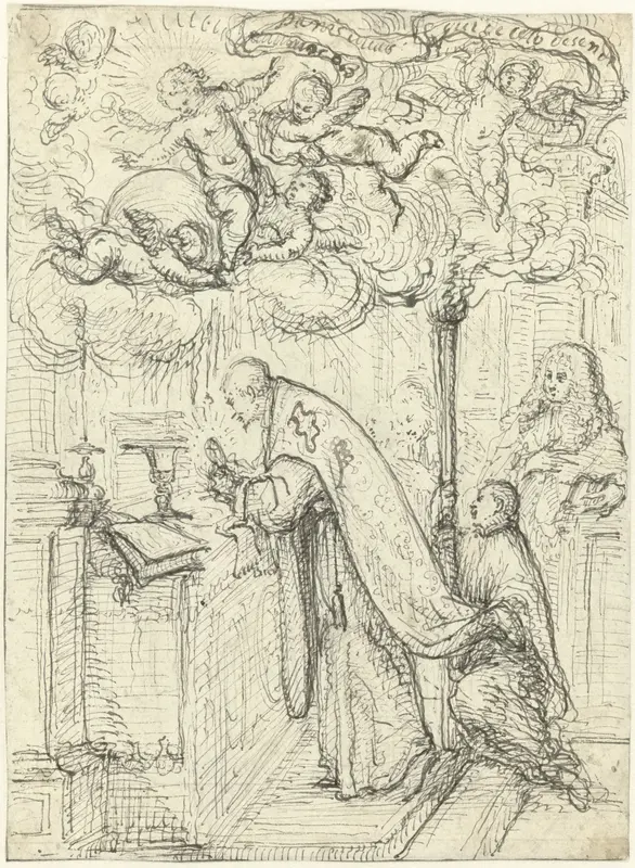 Een priester tijdens de consecratie Wall Art by Unknown - High-Resolution Digital Print