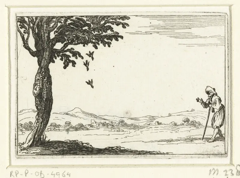 Een raaf werpt jongen uit zijn nest Wall Art by Jacques Callot - High-Resolution Digital Print