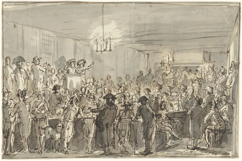 Een revolutionaire vergadering te Delft in 1795 Wall Art by Johannes Jelgerhuis - High-Resolution Digital Print
