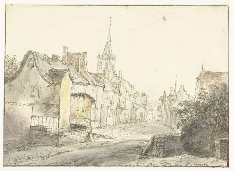 Een straat in een dorp of een stadje Wall Art by Isaac van Ostade - High-Resolution Digital Print