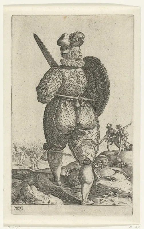Een strijder met zwaard, op de rug gezien Wall Art by Hendrick Goltzius - High-Resolution Digital Print
