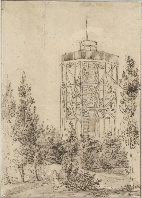 Een uitkijktoren in een bos Wall Art by anonymous - High-Resolution Digital Print