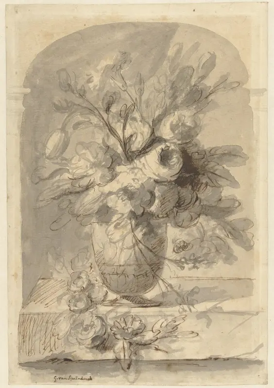 Een vaas met bloemen in een nis Wall Art by Gerard van Spaendonck - High-Resolution Digital Print