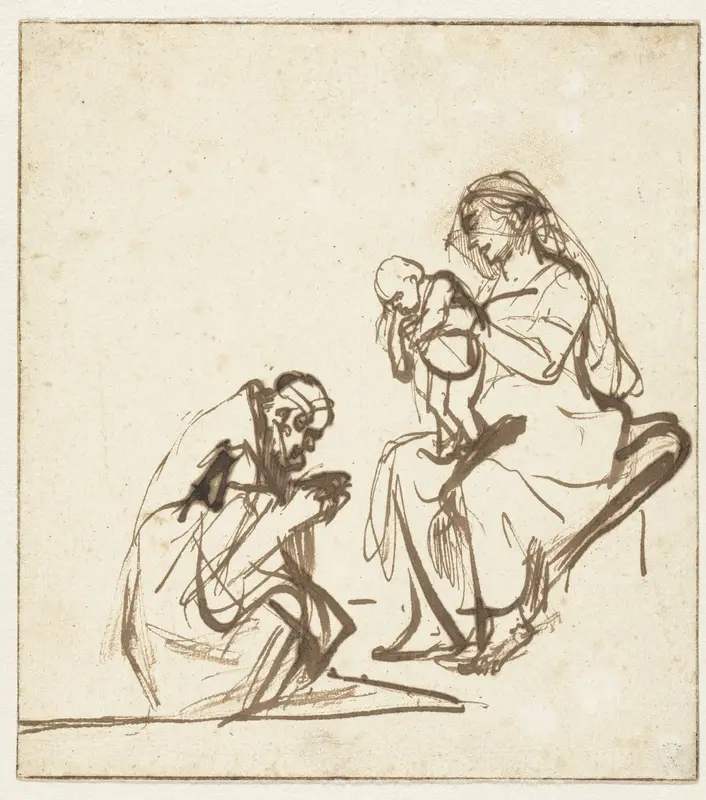 Een van de drie koningen aanbidt Maria en het kind Wall Art by Rembrandt van Rijn - High-Resolution Digital Print