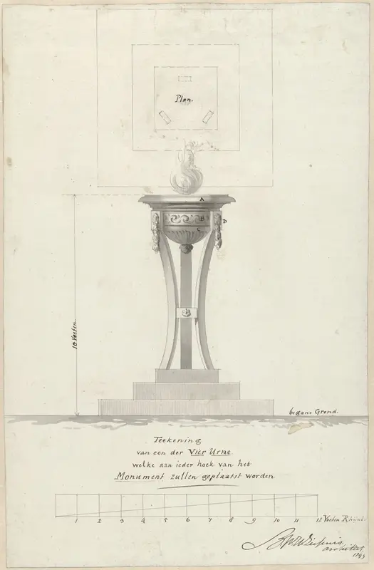 Een van de vier urnen voor het monument op het Nationale feest ter viering van de Vrede van 17 december 1799 Wall Art by Bartholomeus Ziesenis - High-Resolution Digital Print