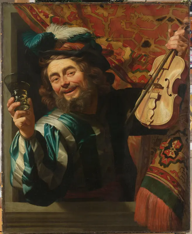 Een vrolijke vioolspeler Wall Art by Unknown - High-Resolution Digital Print