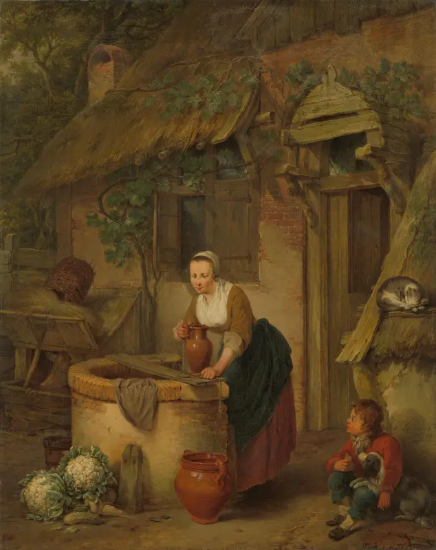 Een vrouw bij een waterput Wall Art by Jacobus Johannes Lauwers - High-Resolution Digital Print