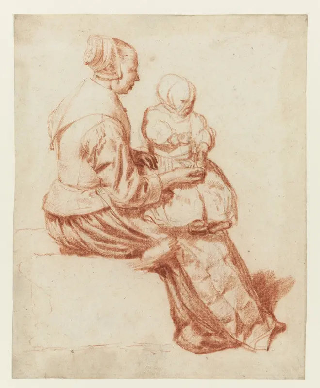 Een vrouw met een kind op schoot Wall Art by Adriaen van de Velde - High-Resolution Digital Print