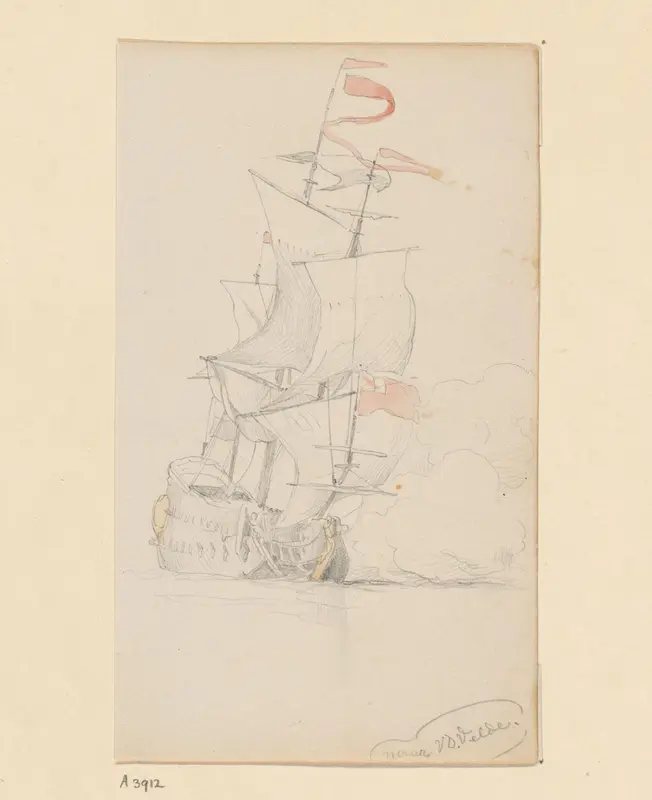 Een vurend fregat Wall Art by Willem Anthonie van Deventer - High-Resolution Digital Print
