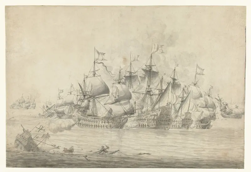 Een zeeslag, mogelijk bij Lowestoft op 13 juni 1665 (rechterblad) Wall Art by Unknown - High-Resolution Digital Print