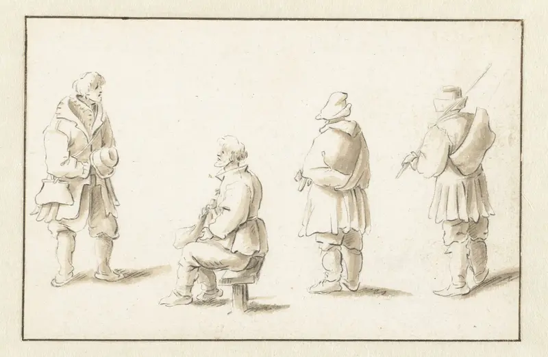 Een zittende en drie staande mannen Wall Art by Herman Saftleven - High-Resolution Digital Print