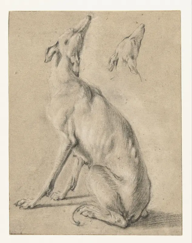 Een zittende hond en de kop van een hond Wall Art by Frans Snijders - High-Resolution Digital Print