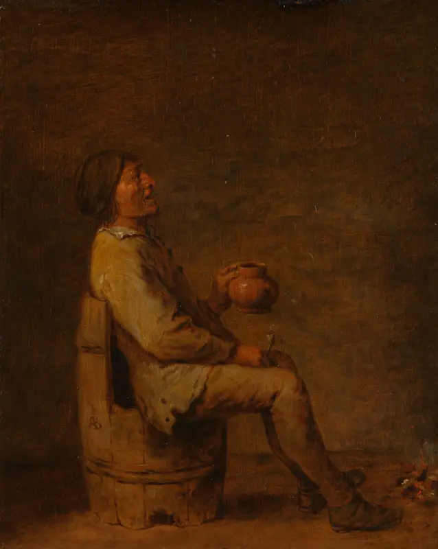 Een zittende man met pijp en kan Wall Art by Unknown - High-Resolution Digital Print