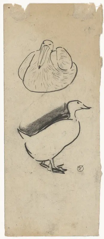 Eend en een zittende vogel Wall Art by Gerrit Willem Dijsselhof - High-Resolution Digital Print