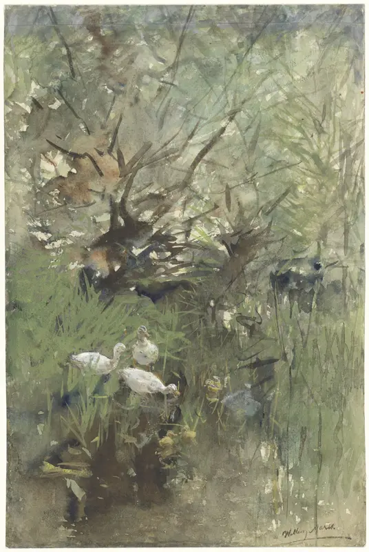 Eenden onder wilgen Wall Art by Unknown - High-Resolution Digital Print