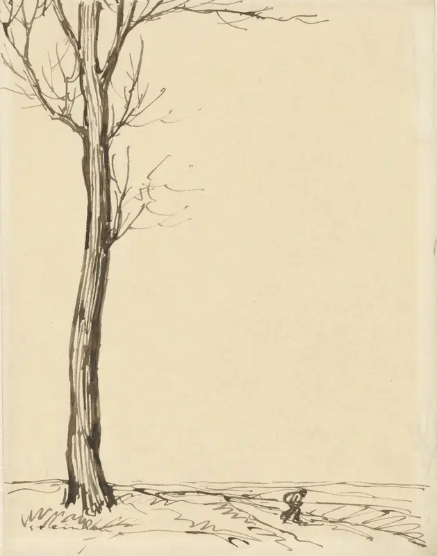 Eenzame wandelaar in landschap met kale boom Wall Art by Théophile Alexandre Steinlen - High-Resolution Digital Print