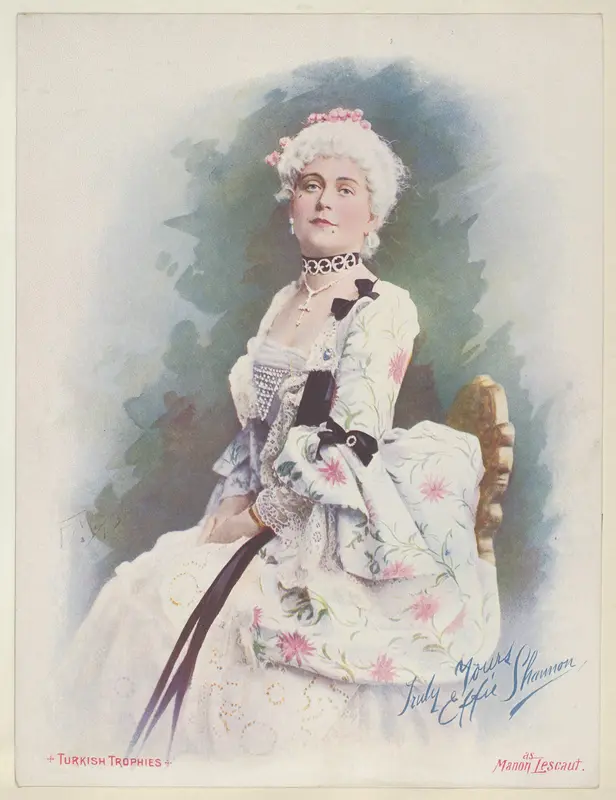 Effie Shannon as Manon Lescaut, from the Actresses series (T1), distributed by the American Tobacco Co. to promote Turkish Trophies Cigarettes Wall Art by Frederick Moladore Spiegle - High-Resolution Digital Print