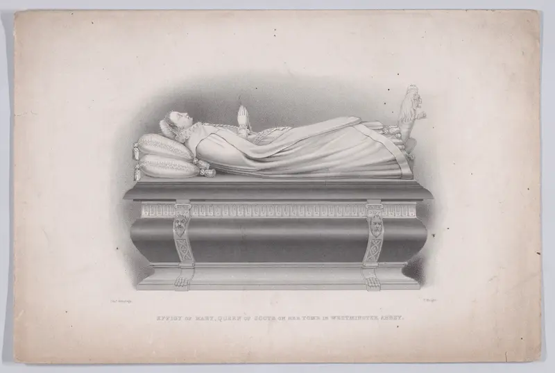 Effigy of Mary, Queen of Scots on her tomb in Westminster Abbey (from The Pictorial History of Scotland, volume 1) Wall Art by T. W. Knight - High-Resolution Digital Print