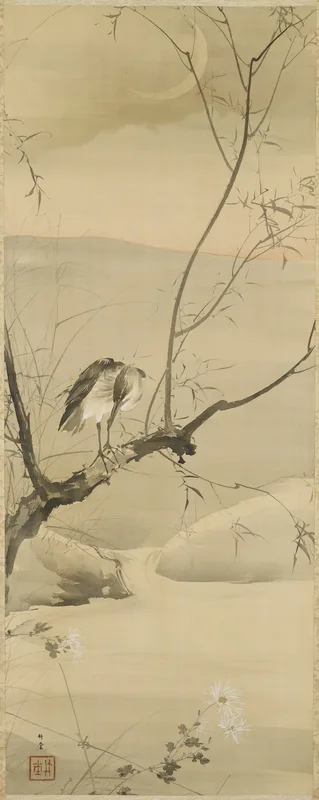 Egret on a Willow Branch Wall Art by Kishi Chikudō - High-Resolution Digital Print