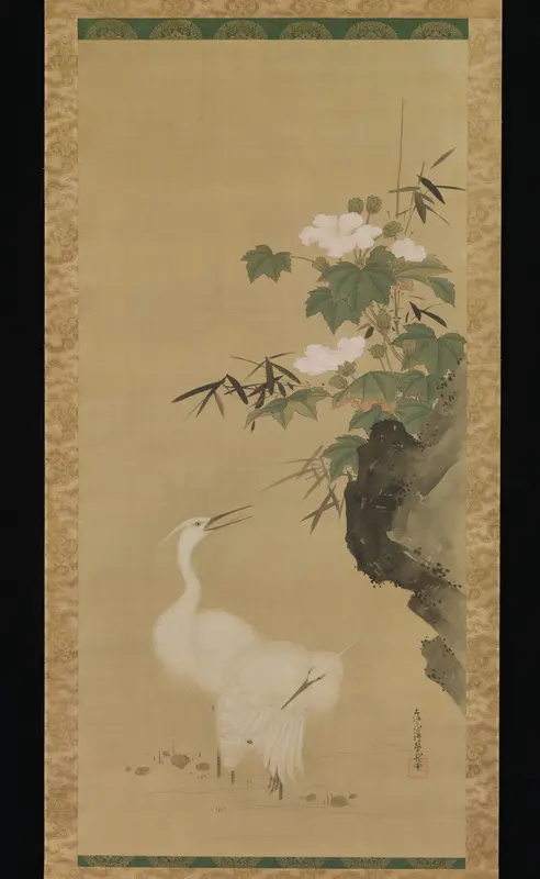 Egrets and Cotton Roses Wall Art by Tosa Mitsuoki - High-Resolution Digital Print