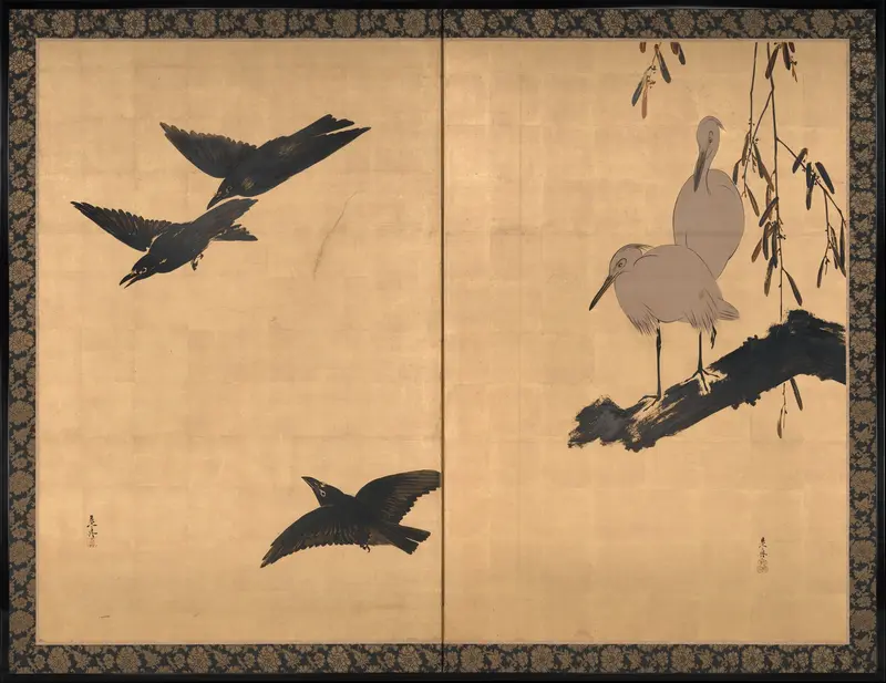 Egrets and Crows Wall Art by Shibata Zeshin - High-Resolution Digital Print