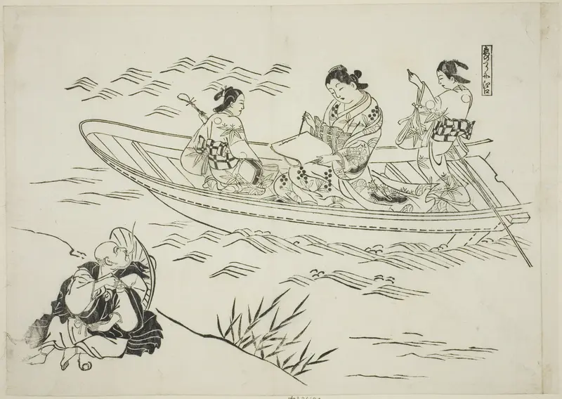 Eguchi and Love's Fishing Boat (Koi no tsuribune Eguchi), no. 4 from a series of 12 prints depicting parodies of plays