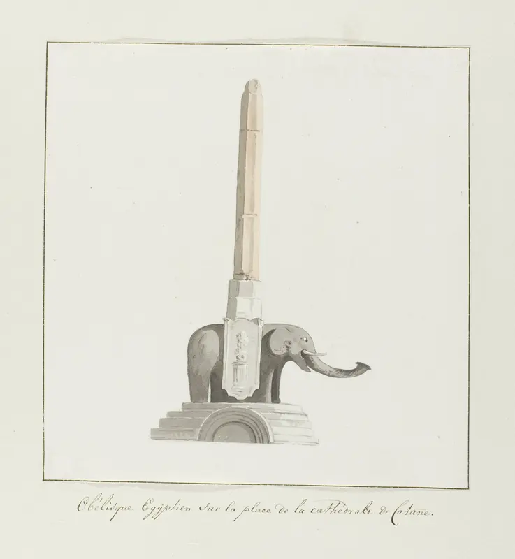 Egyptische obelisk op plein voor kathedraal van Catanië Wall Art by Louis Ducros - High-Resolution Digital Print