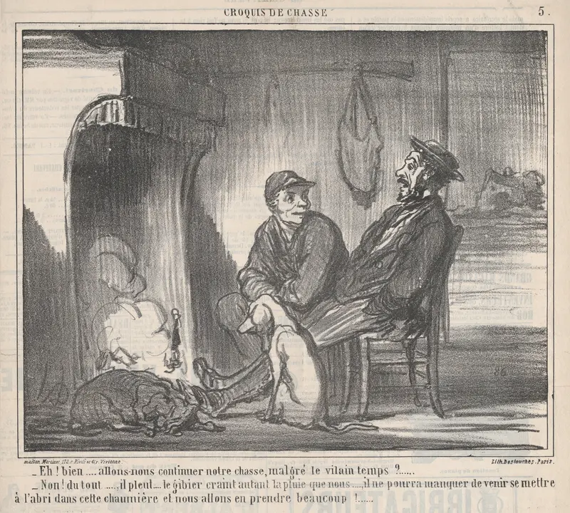 Eh! bien... allons-nous continuer notre chasse..., from "Croquis de Chasse" Wall Art by Honoré Daumier - High-Resolution Digital Print