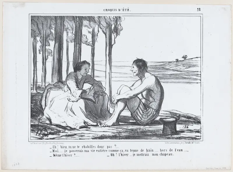Eh! bien, tu ne te rhabilles donc pas?..., from Croquis d'Été, published in Le Charivari, June 26, 1858 Wall Art by Honoré Daumier - High-Resolution Digital Print