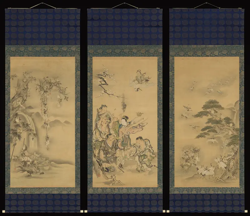 Eight Daoist Immortals, Cranes, and Gibbons Wall Art by Kano Tanshin (Morimasa) - High-Resolution Digital Print